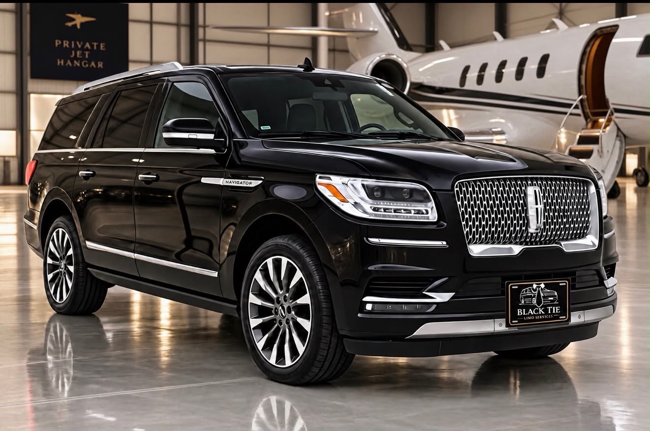 Black Tie luxury vehicle exterior at private hangar